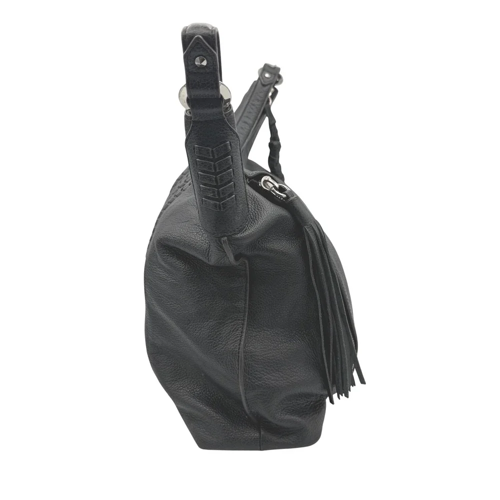 Born Leather Hobo‎ Bag Womens Large Black Tassel Whipstitch Shoulder Bag